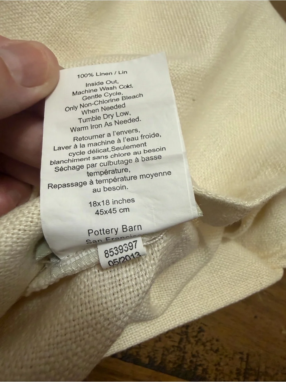 2 Pottery Barn Cream Square Linen Pillow Covers with Dark Button Accent 18”x18”